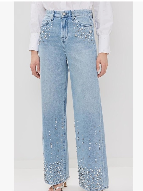 Blank NYC Denim - BLANKNYC Franklin Embellished Ribcage Wide-Leg Jeans Light Wash Waist 26